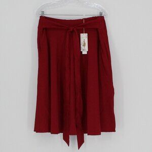 26) Belle Poque  Burgundy Midi Skirt 2XL Elastic Waist with Tie Belt